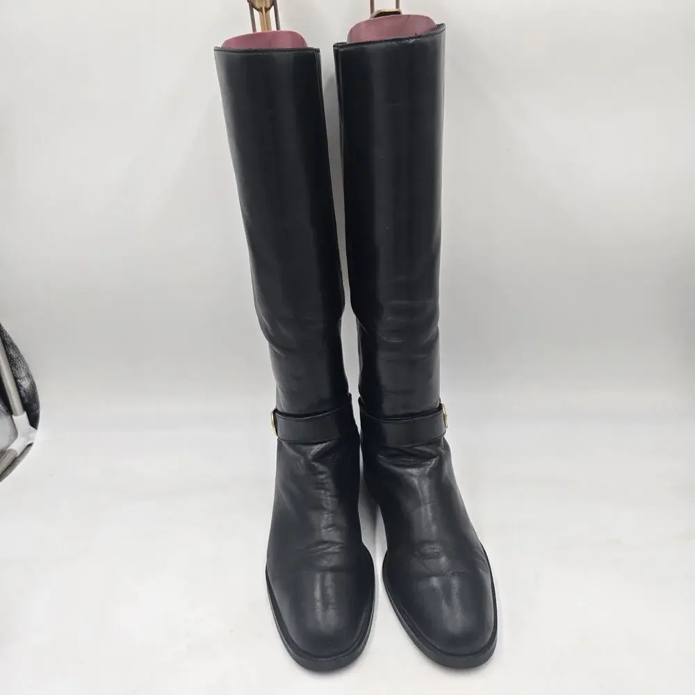 Etienne Aigner Legacy II Truffle Black Leather Size 9.5 Riding Boots Equestrian